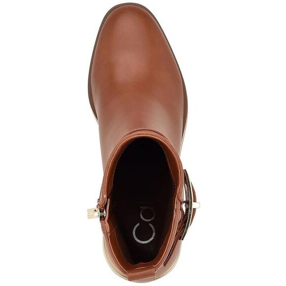 Calvin Klein Dwayne Women's US 7M Bootie Brown Leather Ankle Zip Block Heel NWOB - Picture 3 of 13